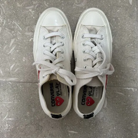 Converse‎ Play Comme des Garcons Low Top Sneakers Women 8 (Mens 6) Ivory Canvas