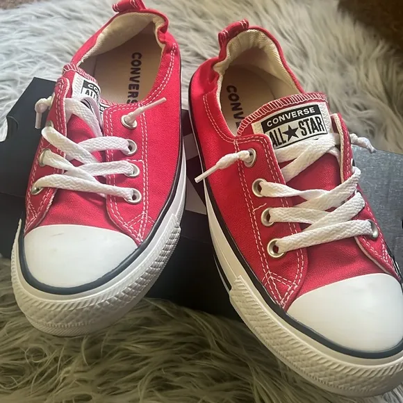 Converse Red Canvas Sneakers with White Laces and Rubber Toe Cap