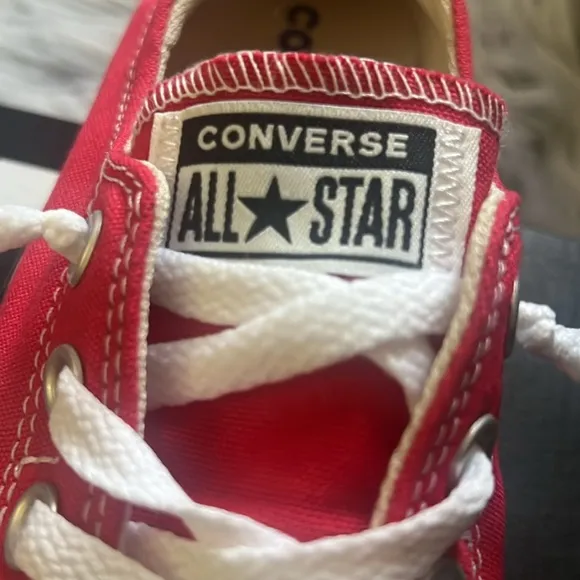 Converse Red Canvas Sneakers with White Laces and Rubber Toe Cap