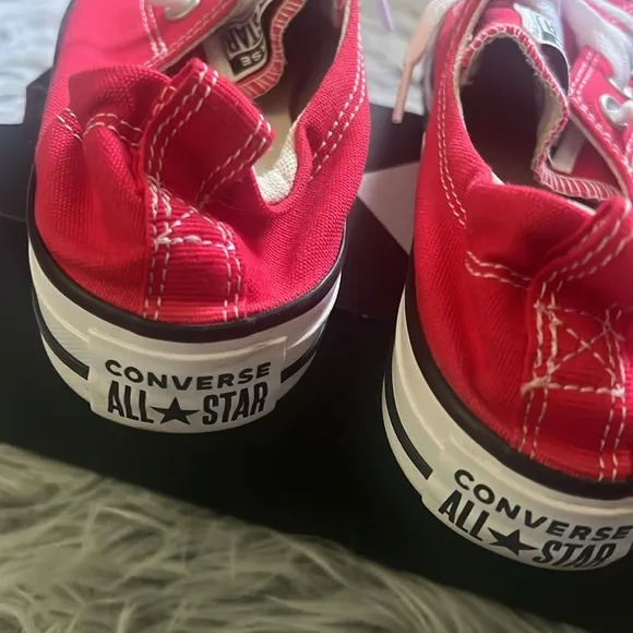 Converse Red Canvas Sneakers with White Laces and Rubber Toe Cap