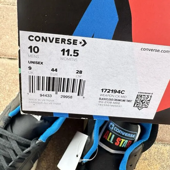 Converse Weapon CX Mid Peace &amp; Unity Men's Athletic Shoes 172194C Size 10
