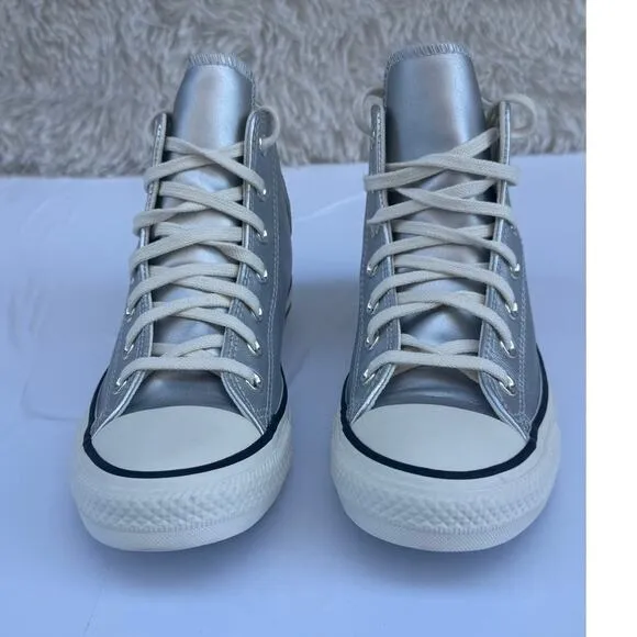 Converse Women's Chuck Taylor All Star Metallic Leather High Top Silver Shine  7