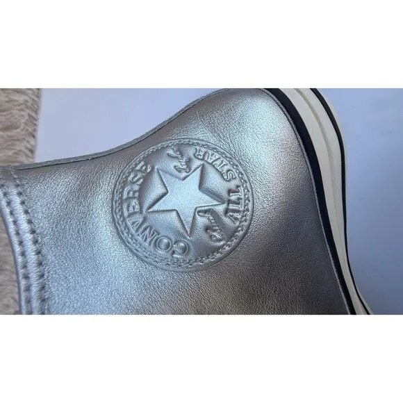 Converse Women's Chuck Taylor All Star Metallic Leather High Top Silver Shine  7