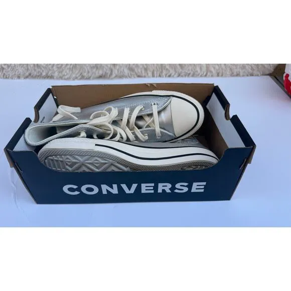 Converse Women's Chuck Taylor All Star Metallic Leather High Top Silver Shine  7