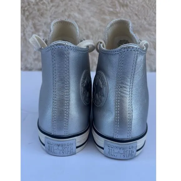 Converse Women's Chuck Taylor All Star Metallic Leather High Top Silver Shine  7