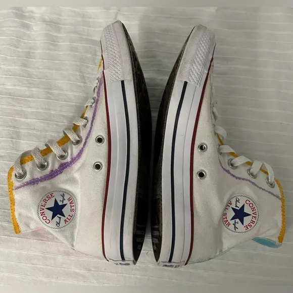 Converse Women’s Hi Top Chuck Taylor Sneakers White/Pink/aqua Canvas M7650 Sz 6