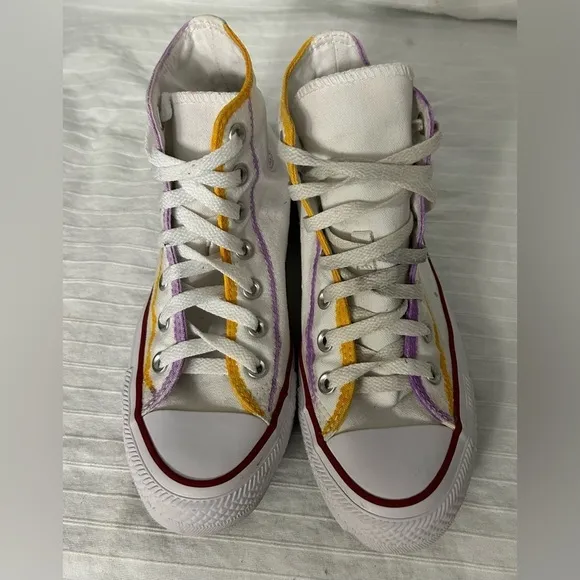 Converse Women’s Hi Top Chuck Taylor Sneakers White/Pink/aqua Canvas M7650 Sz 6
