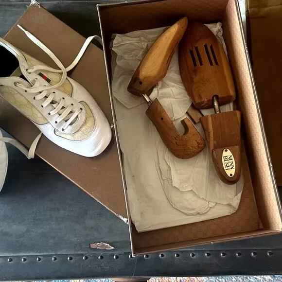 COPY - Gucci Sneakers - White Leather and Monogram Canvas - good  Condition