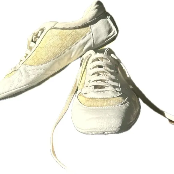 COPY - Gucci Sneakers - White Leather and Monogram Canvas - good  Condition