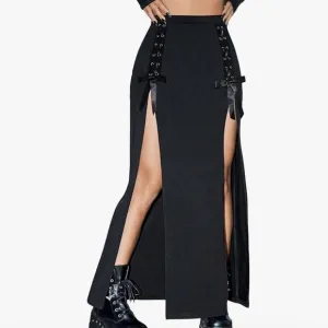 Corset lace up sides long high waisted skirt goth punk sexy club bondage slits