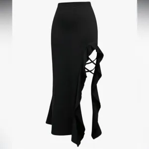 Corset strap sides long high waisted skirt goth punk sexy club bondage ruffle