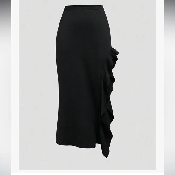 Corset strap sides long high waisted skirt goth punk sexy club bondage ruffle
