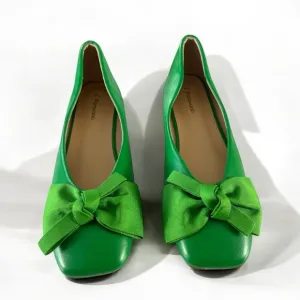 C.Paravano Kelley Green Bowknot Soft Leather Square Toe Flats Size 7 New