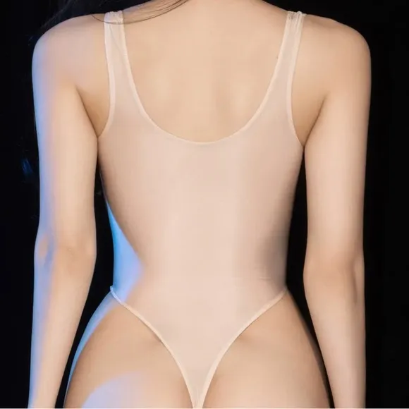 Cream nude sheer bodysuit romper Dollbaby sexy monokini lingerie swimsuit mesh