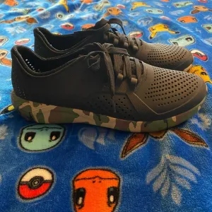 CROCS Black and Green Sneakers with Textured Sole