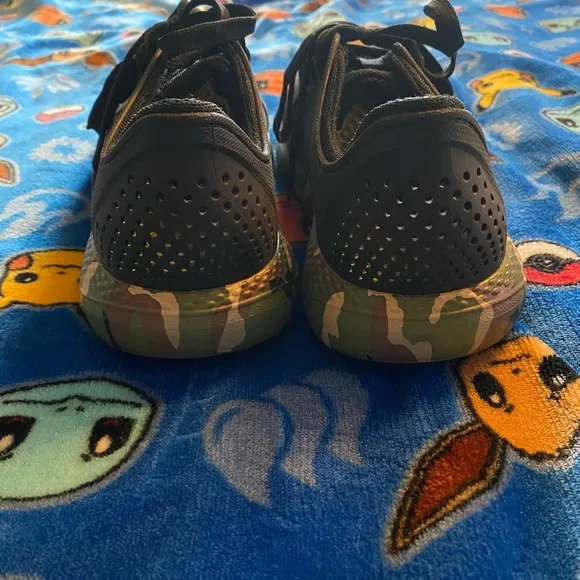CROCS Black and Green Sneakers with Textured Sole