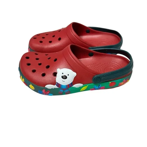 Crocs Crocband Christmas Light Up Clogs Red Polar Bear Holiday Shoes M6 W8