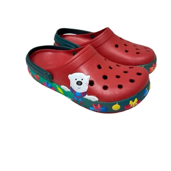 Crocs Crocband Christmas Light Up Clogs Red Polar Bear Holiday Shoes M6 W8