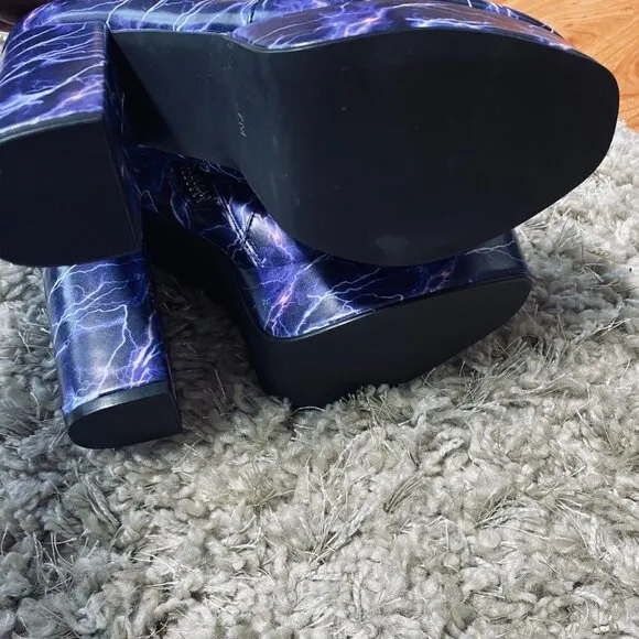 Current Mood Womens Platform Boots Size 7M Electric Blue Dolls Kill Lightening S