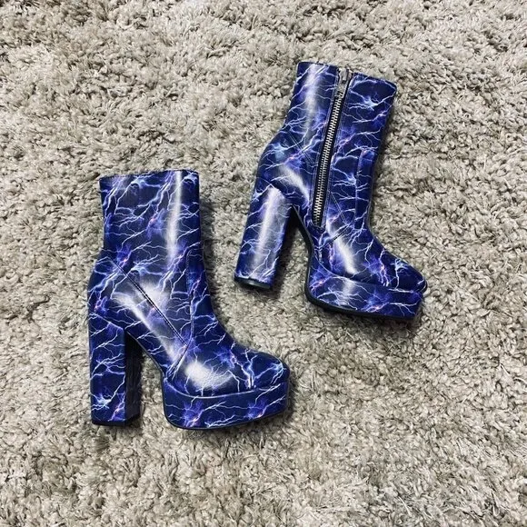 Current Mood Womens Platform Boots Size 7M Electric Blue Dolls Kill Lightening S