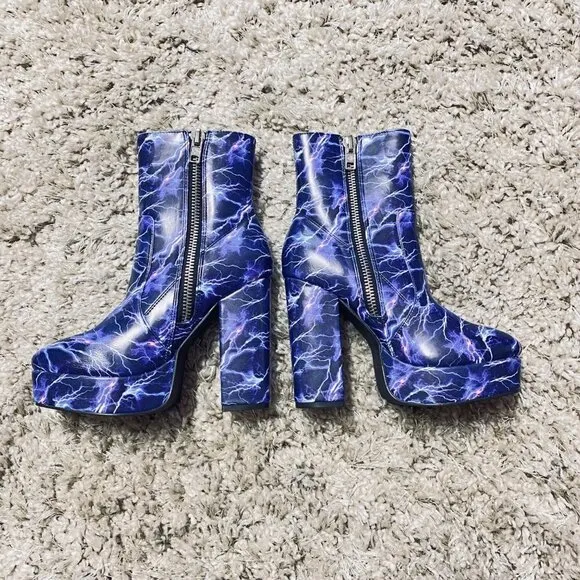 Current Mood Womens Platform Boots Size 7M Electric Blue Dolls Kill Lightening S