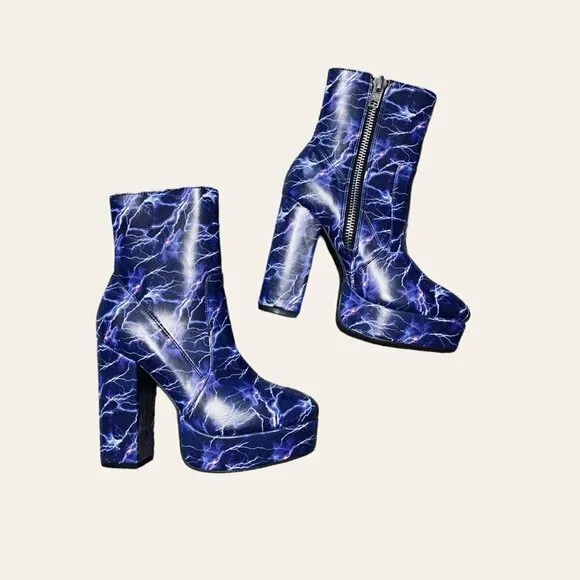Current Mood Womens Platform Boots Size 7M Electric Blue Dolls Kill Lightening S