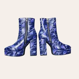 Current Mood Womens Platform Boots Size 7M Electric Blue Dolls Kill Lightening S