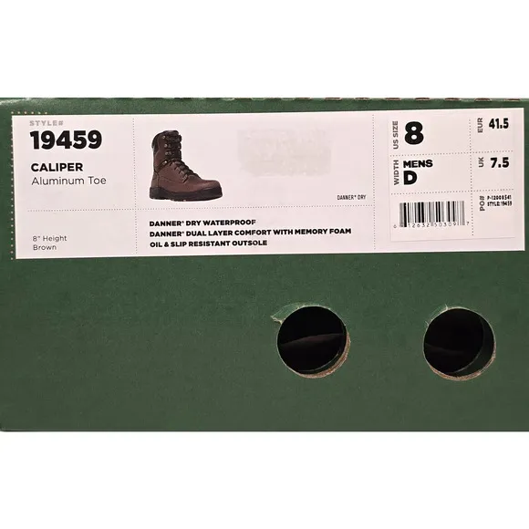 Danner Mens Size 8 D Caliper Aluminum Toe 8&quot; Brown Waterproof Boots 19459, New