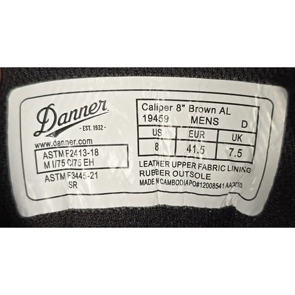 Danner Mens Size 8 D Caliper Aluminum Toe 8&quot; Brown Waterproof Boots 19459, New