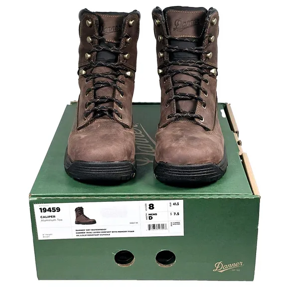 Danner Mens Size 8 D Caliper Aluminum Toe 8&quot; Brown Waterproof Boots 19459, New