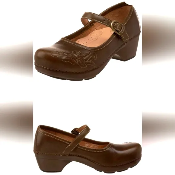 Dansko Brown Leather Savanna Embossed Mary Jane clogs