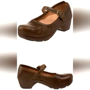 Dansko Brown Leather Savanna Embossed Mary Jane clogs