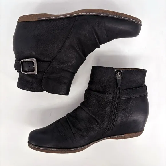 DANSKO | Lia Hidden Wedge Black Burnished Nubuck Leather Bootie | 9.5-10