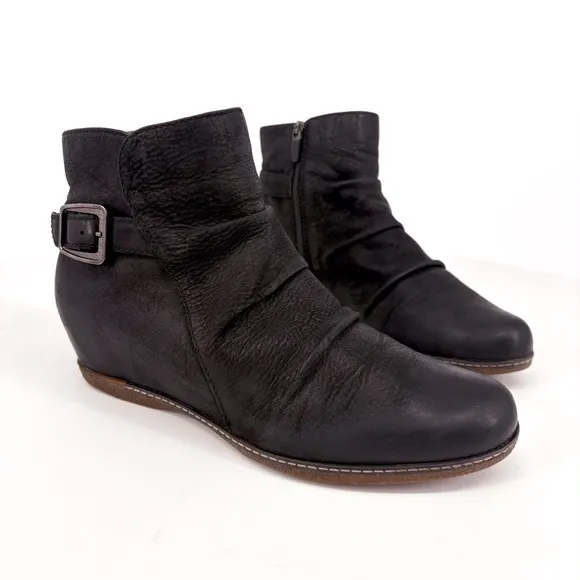DANSKO | Lia Hidden Wedge Black Burnished Nubuck Leather Bootie | 9.5-10
