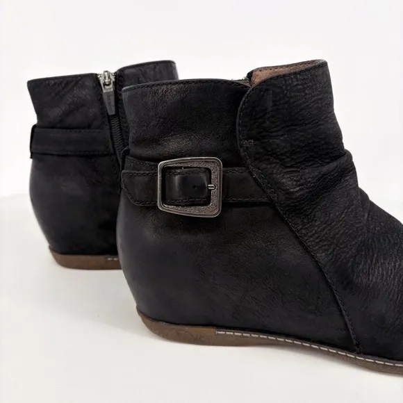 DANSKO | Lia Hidden Wedge Black Burnished Nubuck Leather Bootie | 9.5-10