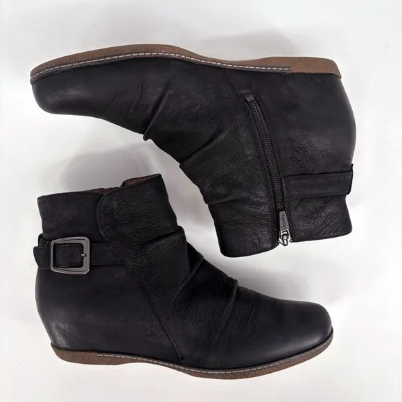 DANSKO | Lia Hidden Wedge Black Burnished Nubuck Leather Bootie | 9.5-10