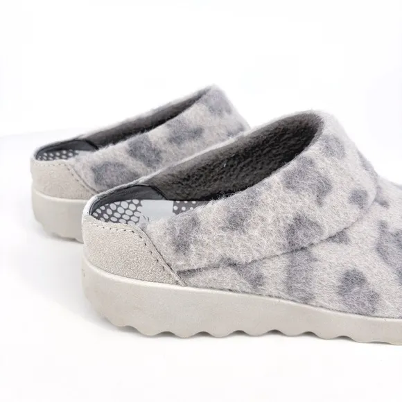 DANSKO | Lucie Fur Wool Blend Grey Leopard Print Slipper Mules | Sz 9.5-10