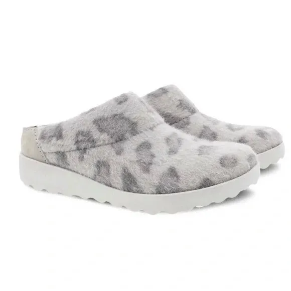 DANSKO | Lucie Fur Wool Blend Grey Leopard Print Slipper Mules | Sz 9.5-10