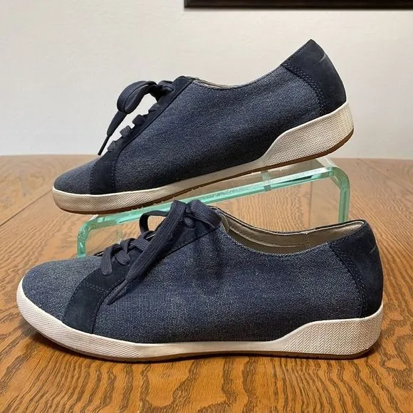 Dansko Olisa Denim Canvas Sneakers Shoes 41/10.5-11 Arch Support Blue Leather