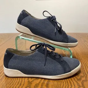 Dansko Olisa Denim Canvas Sneakers Shoes 41/10.5-11 Arch Support Blue Leather
