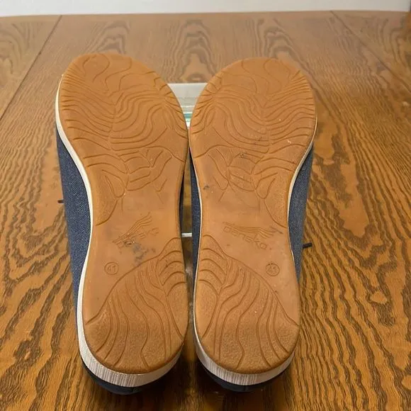 Dansko Olisa Denim Canvas Sneakers Shoes 41/10.5-11 Arch Support Blue Leather