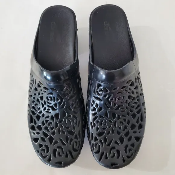 DANSKO PIPPA Sz 10 EU 41 Black Laser Cut Rubber Comfort Mule Clog Slip On EUC!