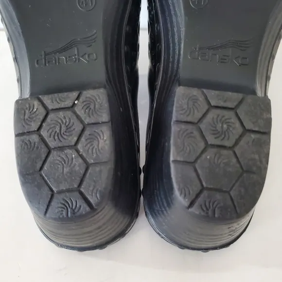 DANSKO PIPPA Sz 10 EU 41 Black Laser Cut Rubber Comfort Mule Clog Slip On EUC!