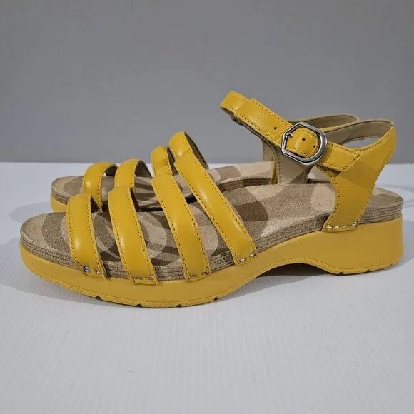 Dansko Roxie Sandal Strappy Fisherman Yellow Nappa Leather EU Size 42
