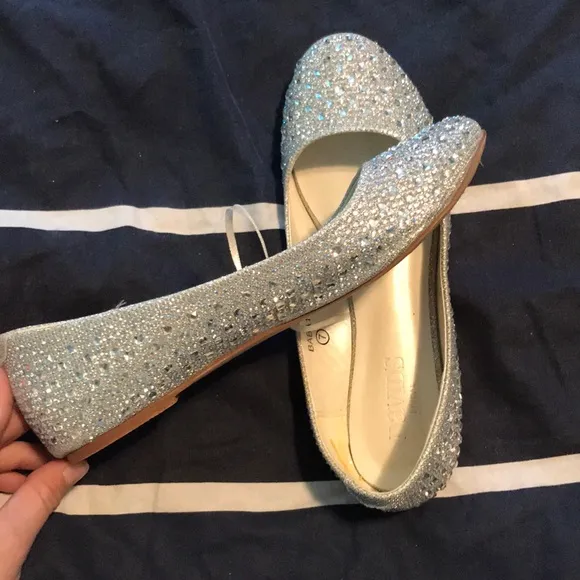 David's Bridal Long Beaded U Neck Prom WITH FLATS!