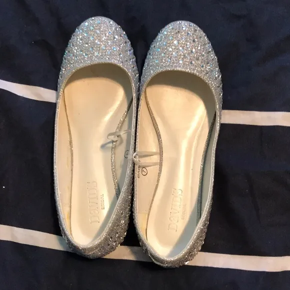 David's Bridal Long Beaded U Neck Prom WITH FLATS!
