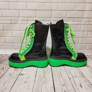 Demonia Goth Rave Emo Slime Electric Fusion UV Platform Boots US Size 6