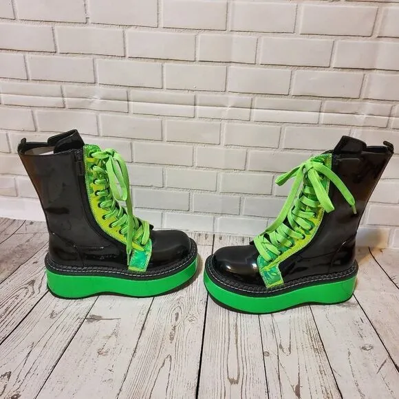 Demonia Goth Rave Emo Slime Electric Fusion UV Platform Boots US Size 6