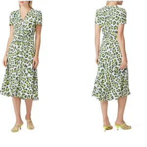 Diane Von Furstenberg Cecilia Neon leopard print Midi Dress green white size XS
