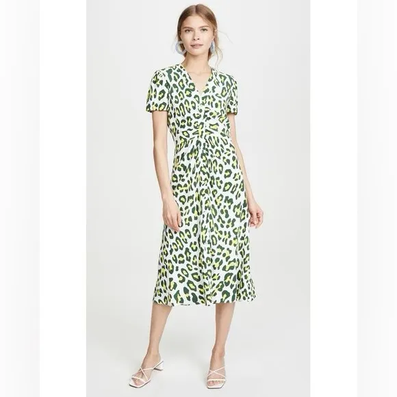 Diane Von Furstenberg Cecilia Neon leopard print Midi Dress green white size XS
